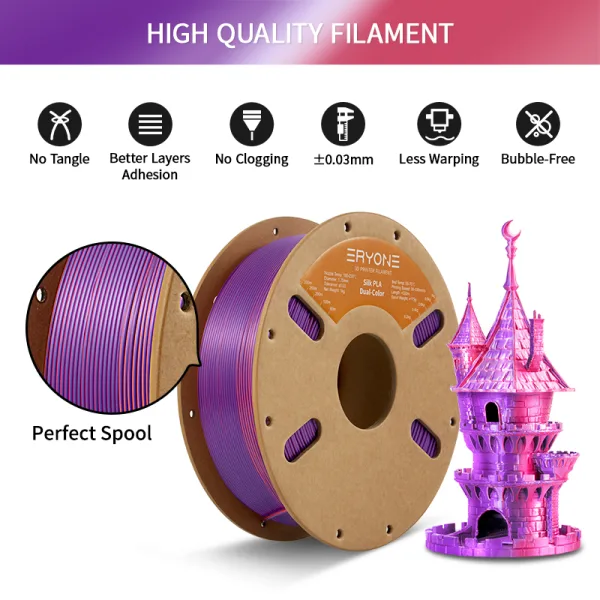 ERYONE Dual Color - Orange Red & Purple Silk PLA Filament for 3D Printers, 1kg Spool, 1.75mm Diameter - Image 3
