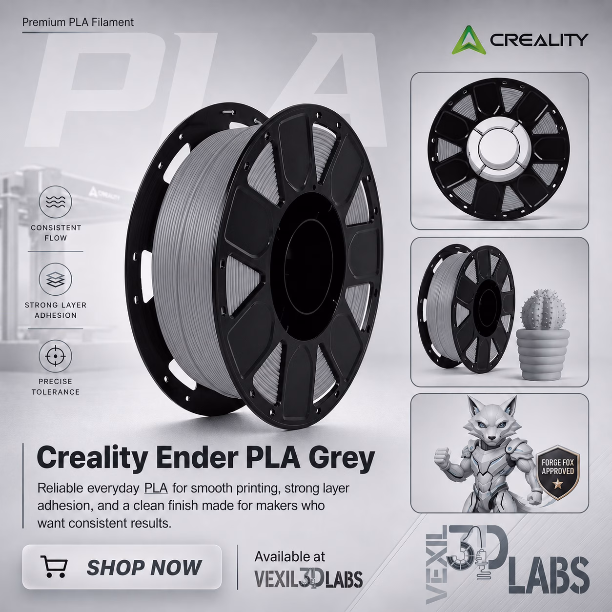 Creality Ender Grey PLA 3D Printer Filament 1kg – 1.75mm