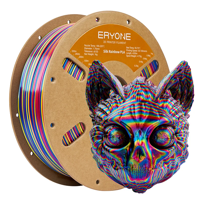 ERYONE Silk Twist Psychedelic Rainbow PLA Filament – Red, Yellow & Blue | 1.75 mm, 1 kg