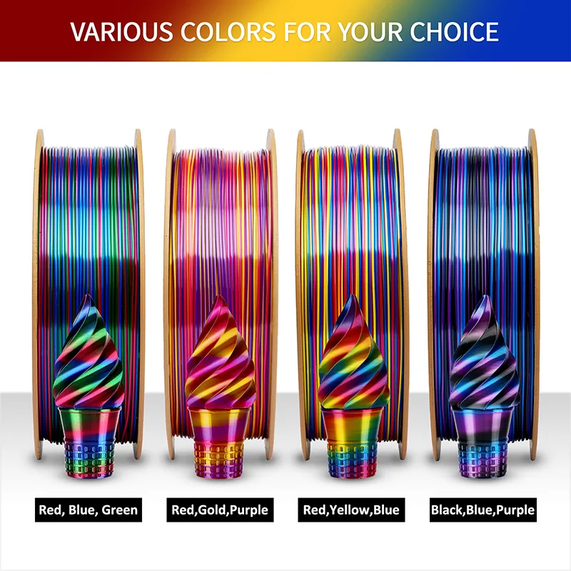 ERYONE Silk Twist Psychedelic Rainbow PLA Filament – Red, Yellow & Blue | 1.75 mm, 1 kg - Image 4