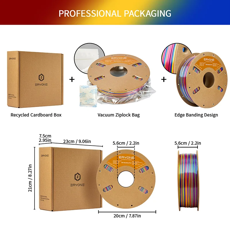 ERYONE Silk Twist Psychedelic Rainbow PLA Filament – Red, Yellow & Blue | 1.75 mm, 1 kg - Image 6