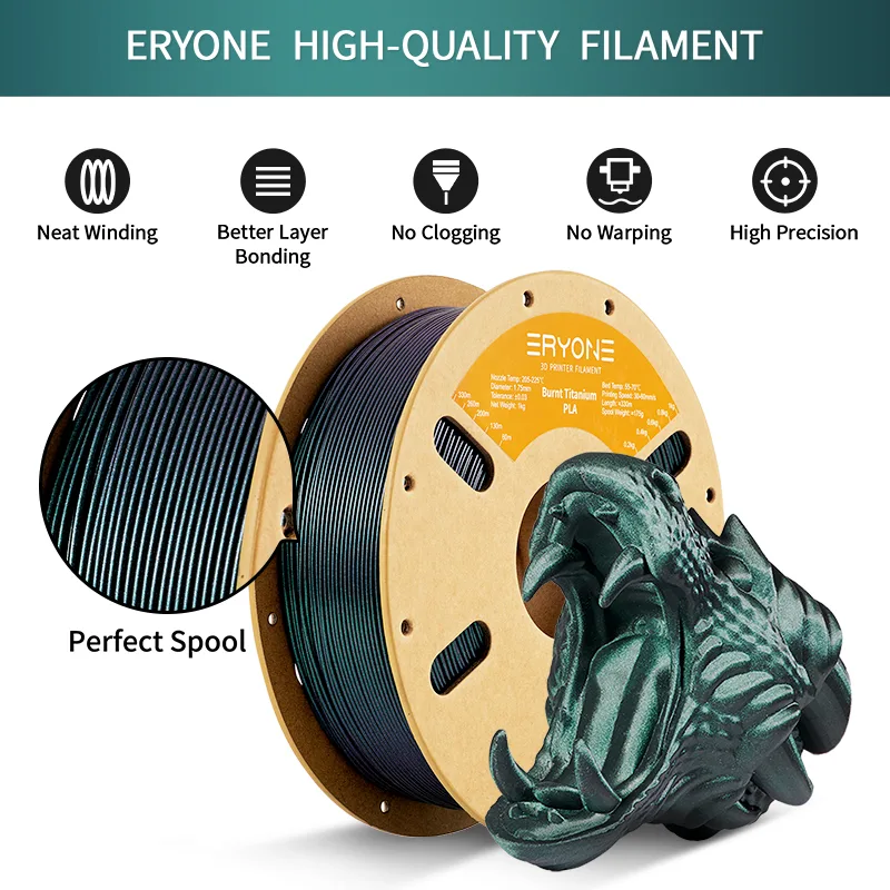ERYONE Burnt Titanium Green PLA 3D Printer Filament 1.75mm +/- 0.03mm, Glitter PLA Filament 1KG Spool - Image 4