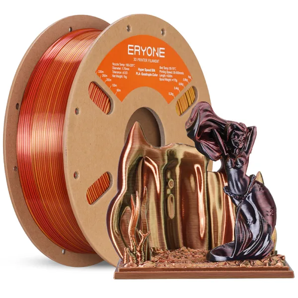 Hyper Speed Silk PLA Quad Color – Black/Red/Orange/Gold | 1.75mm | 1Kg Roll - Metallic Frenzy