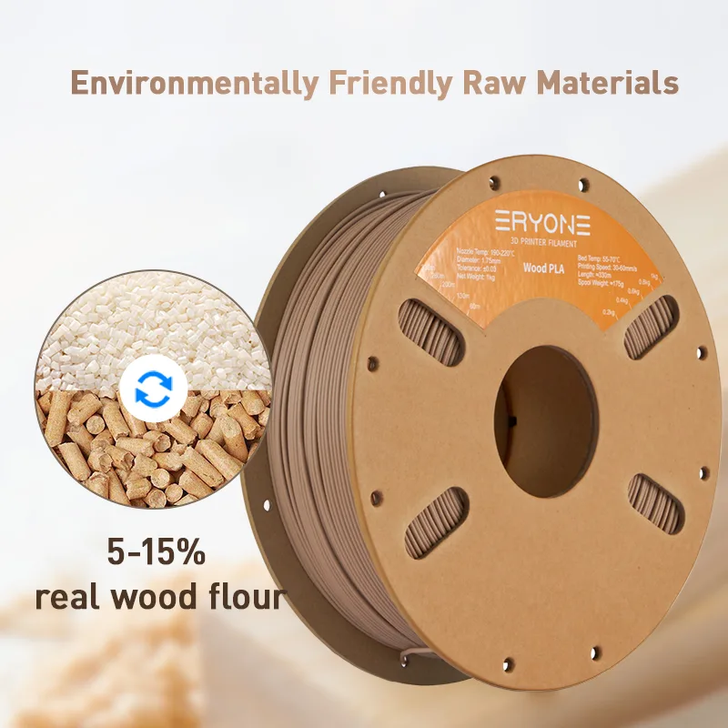 ERYONE Wood PLA – Deep Wood Filament, 1.75mm, 1kg - Image 2
