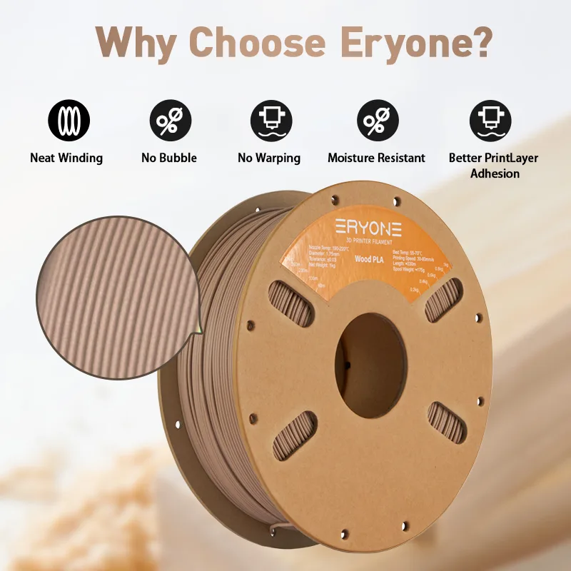 ERYONE Wood PLA – Deep Wood Filament, 1.75mm, 1kg - Image 4