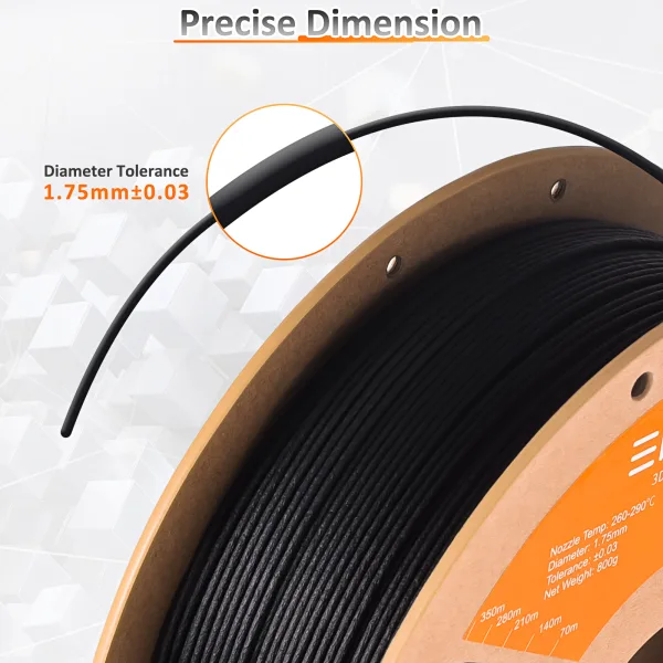 Nylon Carbon Fiber (PA6-CF) 3D Printer Filament – 1.75mm, 800g Spool - Image 2