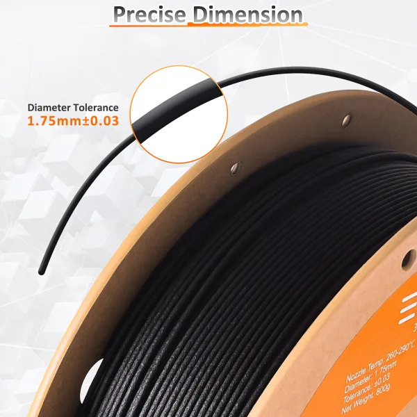 Nylon Carbon Fiber (PA12-CF) 3D Printer Filament – 1.75mm, 800g Spool - Image 2
