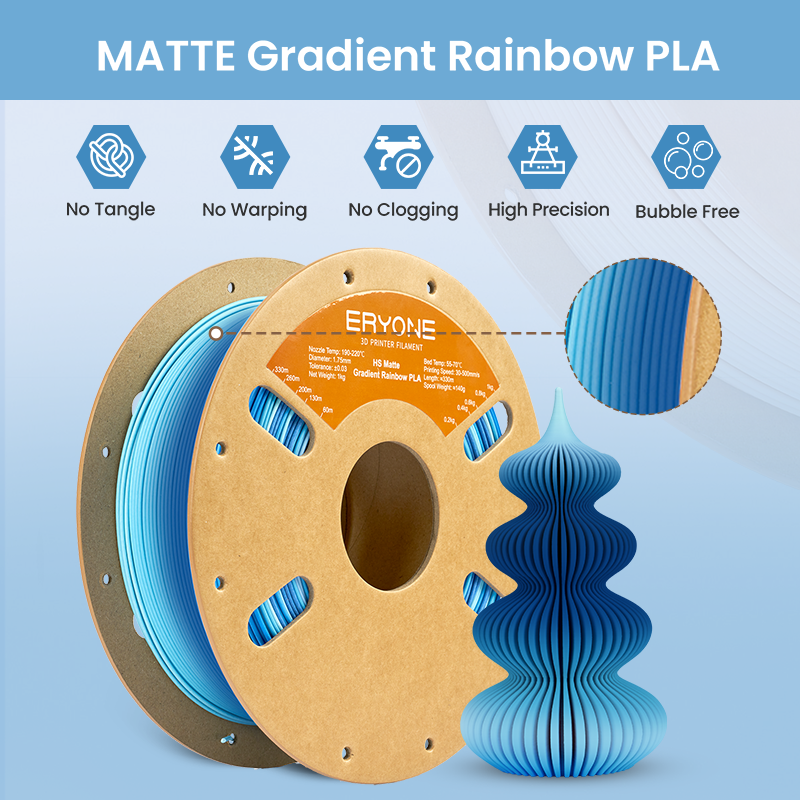 ERYONE Hyper Speed Matte Gradient Rainbow PLA Glacier Blue 3D Printer Filament 1kg – 1.75mm - Image 4